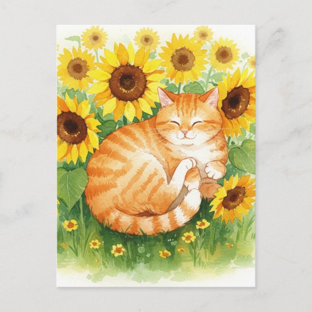 Carte postale de chat roux mignon dans les tournes (Devant)
