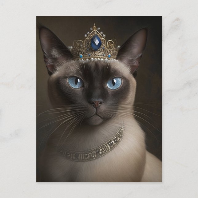 Carte postale de chat siamois avec une couronne et (Devant)