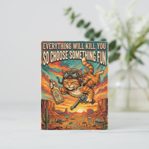 Carte postale de chat « Tout vous tuera » Humour n