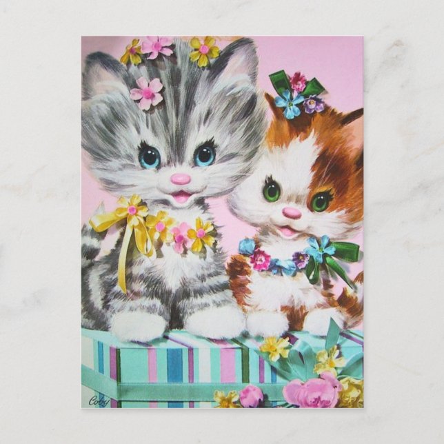 Carte postale de chats vintage mignons d'anniversa (Devant)