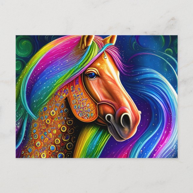Carte postale de cheval colorée (Devant)