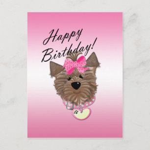 Carte postale de chien d'anniversaire rose heureux
