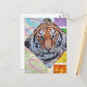 Carte postale de collage de tigre coloré unique