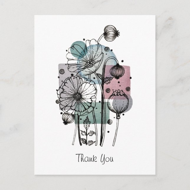 Carte postale de coquelicots en gribouillis à l'en (Devant)