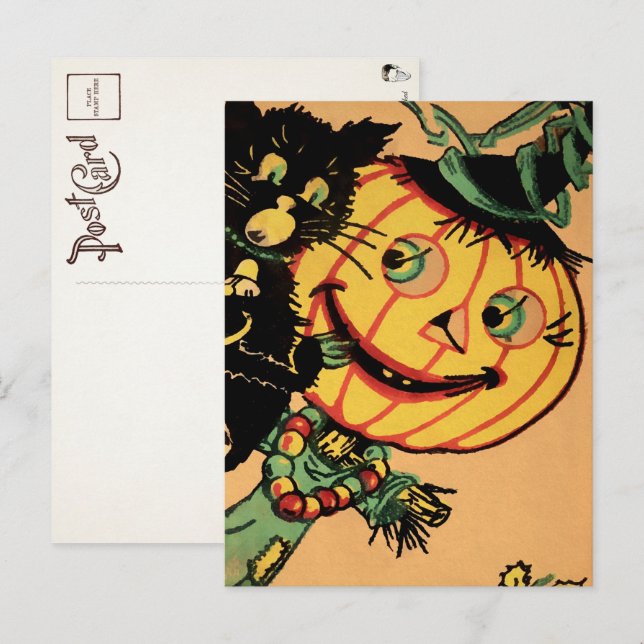 Carte postale de décoration de citrouille vintage (Devant / Derrière)