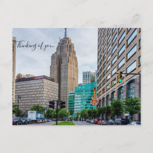 Carte postale de Détroit centre-ville en pensant à