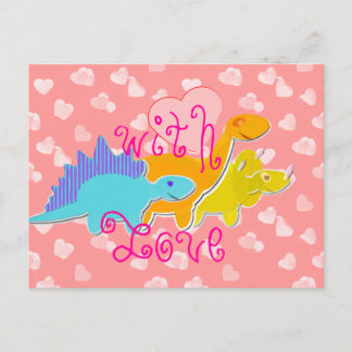 Carte postale de dinosaures mignons avec amour