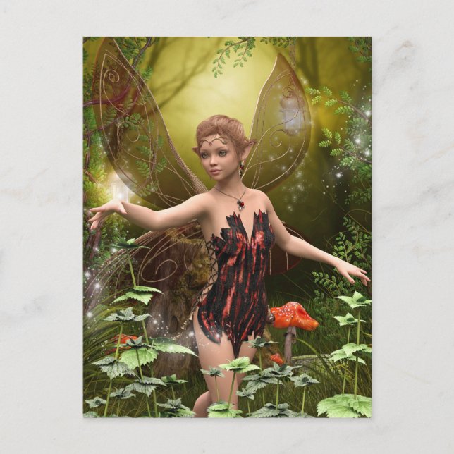 Carte postale de fée fantastique en rouge (Devant)