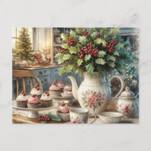 Carte postale de fête de thé à la ferme pour Noël