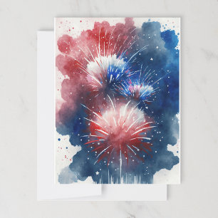 Carte postale de feux d'artifice Rouge Blanc et Bl
