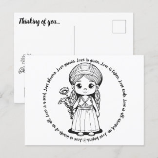 Carte postale de fille des bois avec des pâquerett