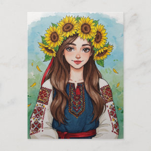 Carte postale de fille ukrainienne heureuse couron