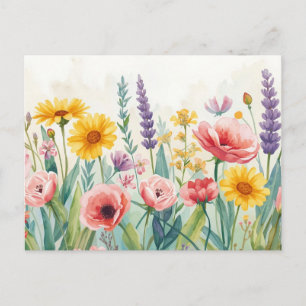 Carte postale de fleurs sauvages aquarelles coloré