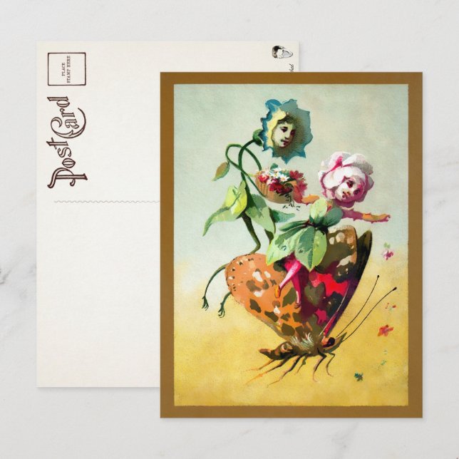 Carte postale de fleurs victoriennes chevauchant u (Devant / Derrière)