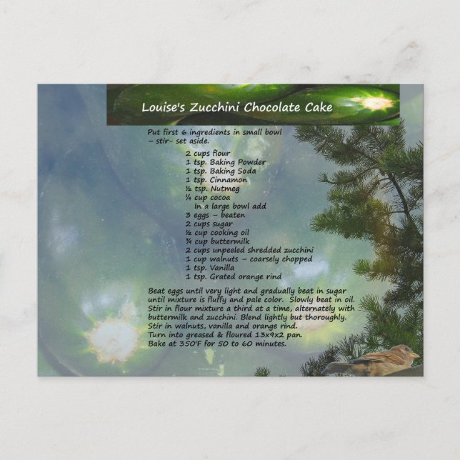 Carte postale de gâteau au chocolat à la courgette (Devant)