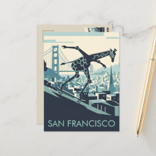 Carte postale de girafe en skateboard de style WPA