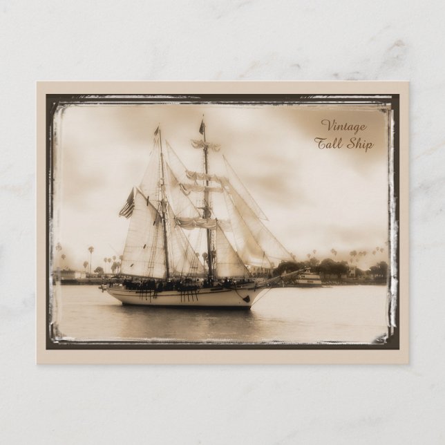 Carte postale de grand voilier tonifiée marron vin (Devant)