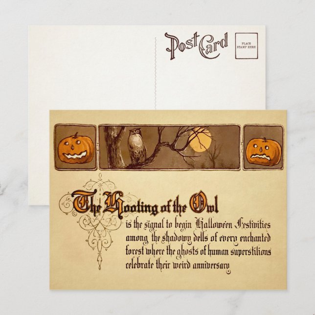 Carte postale de hibou halloween victorienne (Devant / Derrière)