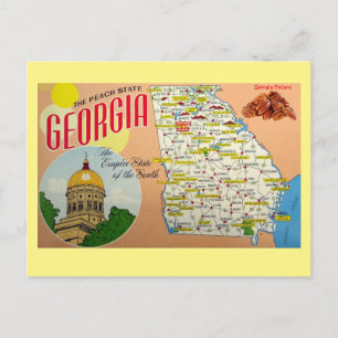 Carte postale de la carte de l'État de Géorgie