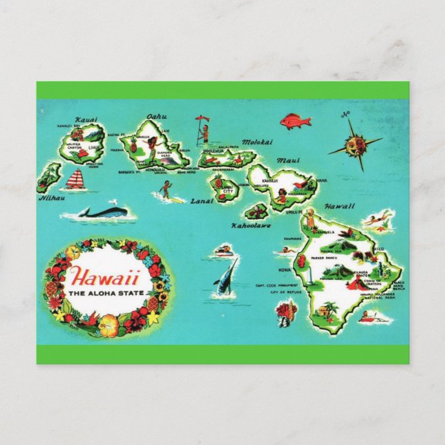 Carte postale de la carte des îles hawaïennes (Devant)