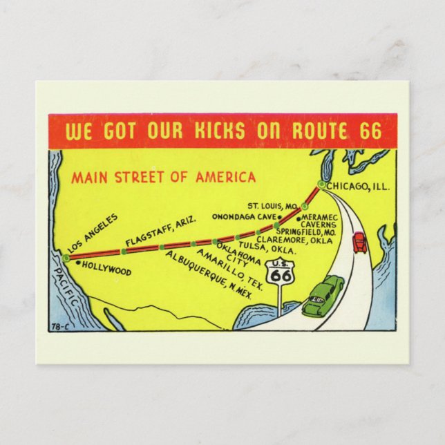 Carte postale de la carte vintage rétro de la rout (Devant)