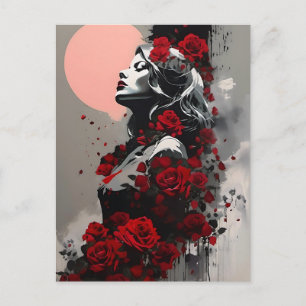 Carte postale de la déesse aux roses rouges