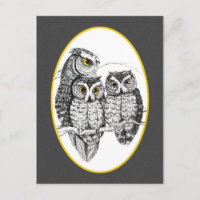Carte postale de la famille de hiboux hulottes