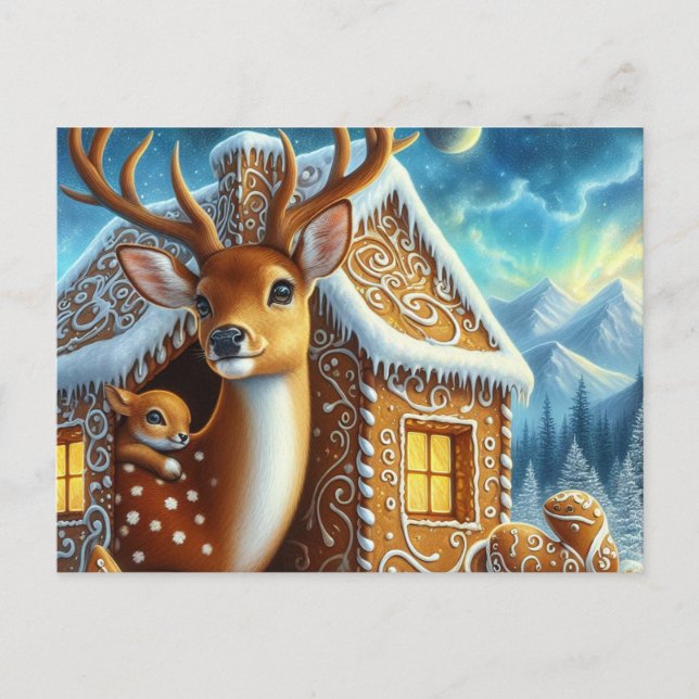 Carte postale de la famille des cerfs d'hiver à la (Devant)