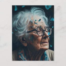 Carte postale de la femme âgée avec des papillons 