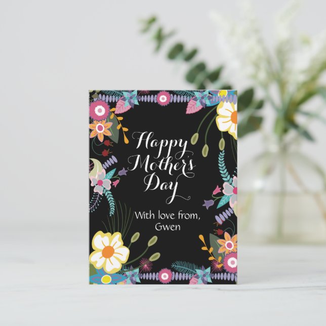 Carte postale de la fête des mères florale noire (Debout devant)