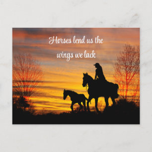 Carte postale de la fille Sunset Horback Ride
