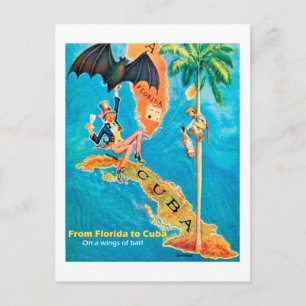 Carte Postale De la Floride à Cuba, vintage illustration drôle
