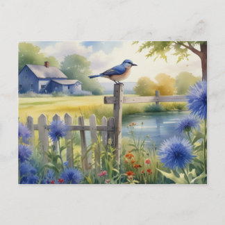 Carte postale de la maison d'oiseaux bleu d'été Aq