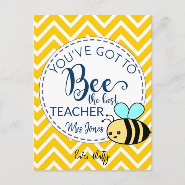 Carte postale de la meilleure enseignante abeille (Devant)