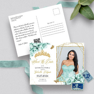 Carte postale de la Mint Green & Gold Tiara Quince