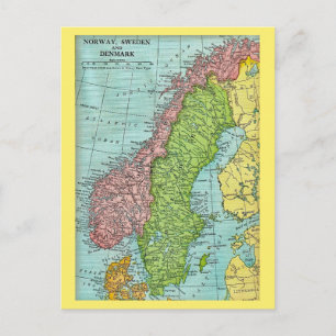 Carte postale de la Norvège, de la Suède et du Dan