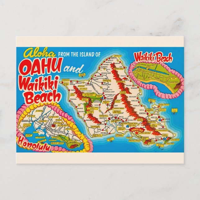 Carte postale de la plage Oahu Wikiki (Devant)