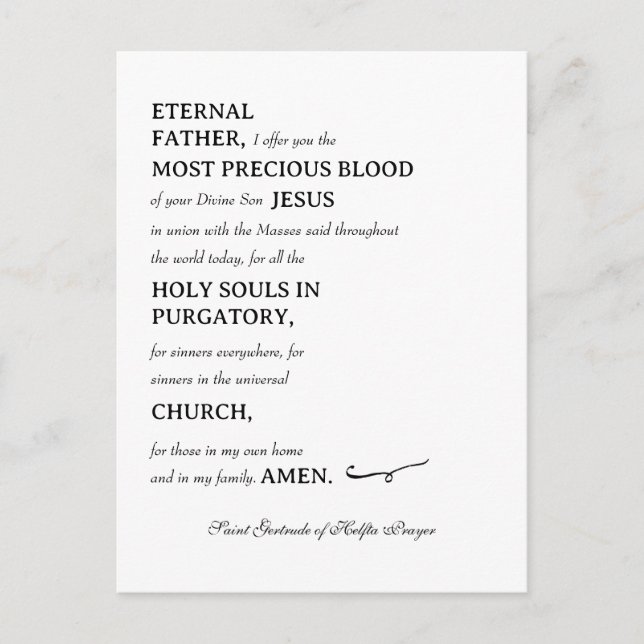 Carte postale de la prière Saint Gertrude d'Helfta (Devant)