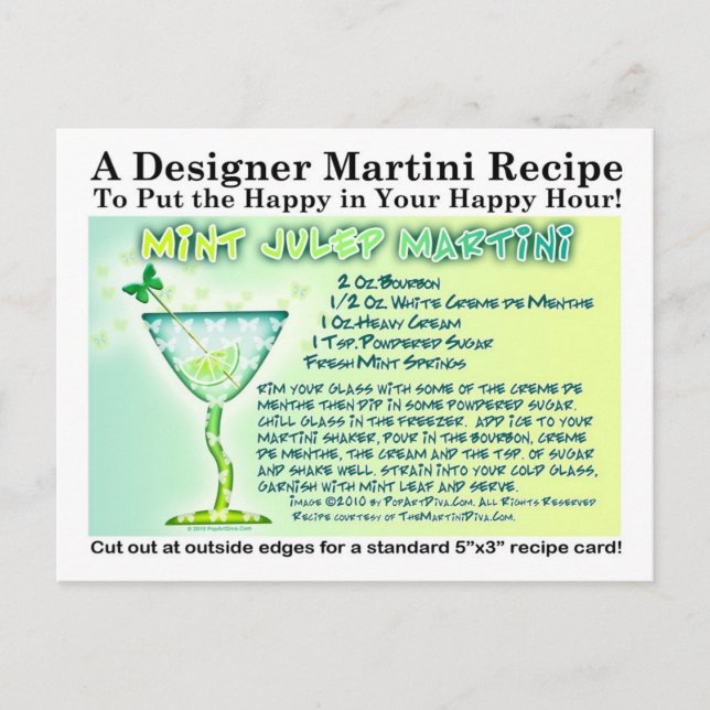Carte postale de la recette de martini à la menthe (Devant)