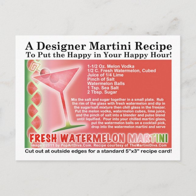 Carte postale de la recette de martini à la pastèq (Devant)