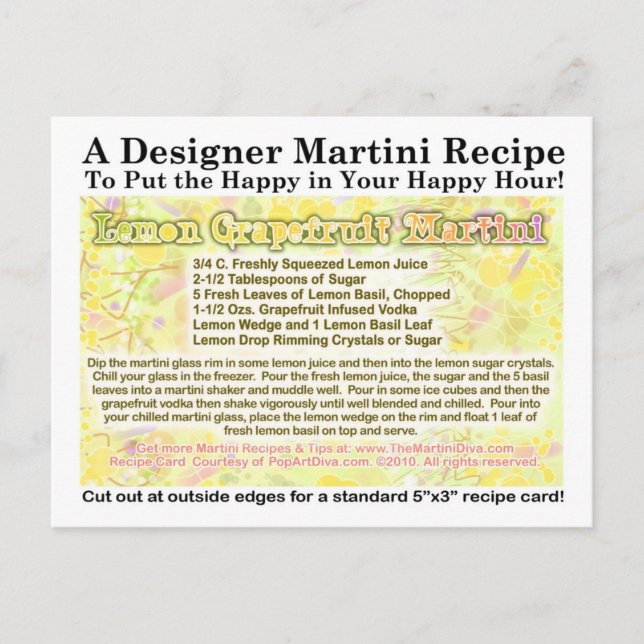 Carte postale de la recette de martini citron (Devant)
