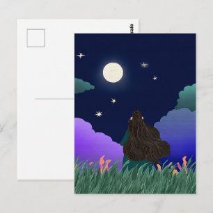 Carte postale de la rêveuse au clair de lune