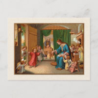 Carte postale de la Sainte Famille en cuisine