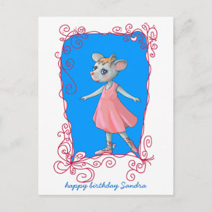 Carte postale de la souris de ballon rose