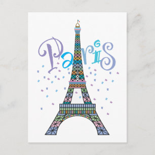 Carte postale de la Tour Eiffel avec confettis