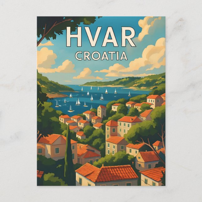 Carte postale de la vieille ville de Hvar Island - (Devant)