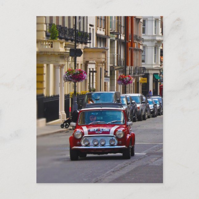 Carte postale de la ville de voiture Red Mini Coop (Devant)