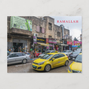 Carte postale de la vue du taxi jaune de Ramallah