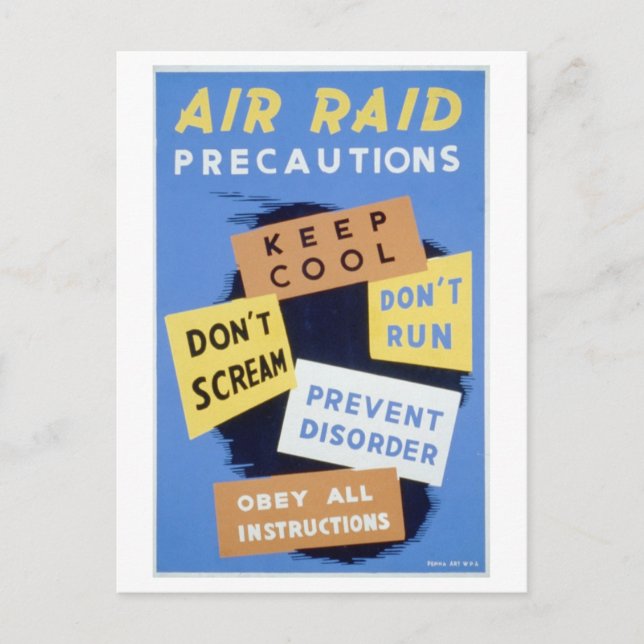Carte postale de l'affiche des précautions de raid (Devant)