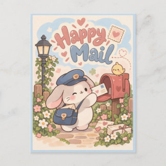 Carte postale de lapin de courrier joyeux mignon